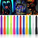 Luminous Face Body Paint Crayons, 12 Farben (6 Glow + 6 Classic) UV Glow in The Dark Fluorescent Waschbares Neon Face und Body Paint Sticks Kit für Halloween Karneval Maskerade Party