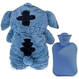 Fluffy Wärmflasche, Cartoon Heißwasserflasche für Kinder, Wärmeflasche Kuschelig, Wärmflasche Weiches Plüsch, Hot Water Bag, Wärmeflasche mit Überzug, Handwärmer für Kinder & Erwachsene (Blau)