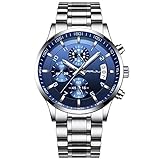 CRRJU Herren Uhr wasserdichte Chronographen Armbanduhr Männer Edelstahlarmband Business Analog Quarzuhr mit Kalender (A Blau)