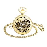 Unendlich U Herren Römische Ziffern Skala Taschenuhr mit Halskette Kette Analog Handaufzug Unisex Retro Steampunk Mechanische Kettenuhr