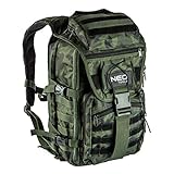 NEO Werkzeugrucksack Überlebensrucksack CAMO (leer) für Profi-Handwerker, Camouflage-Optik, 100% Nylon 600D, regulierbarer Schultergurte mit Polsterung, 1 Henkel, 4 Außentaschen, 18 Innentaschen