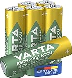 VARTA Batterien AA, wiederaufladbar, 6 Stück, Recharge Accu Recycled, Akku, 2100 mAh Ni-Mh, aus 21% recyceltem Material, vorgeladen, sofort einsatzbereit