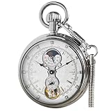 VIGOROSO Herren Vintage Vollkupfer Handaufzug mechanische Sekunden- und 24-Stunden-Hilfszifferblätter Taschenuhr in Box, Tourbillon aus Stahl, Taschenuhr