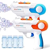 JOYIN 2 Seifenblasenpistole für Kinder mit 4 Flaschen Seifenblasenflüssigkeit (50 ML), Seifenblasenmaschine mit Musik und Licht, Sommerspielzeug, Sommer Themed Party, Indoor Outdoor Aktivitäten