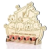 BETESSIN Geldgeschenk zur Taufe - Arche Noah Taufe Geschenk aus Holz - Taufgeschenke für Mädchen und Jungen - 20x16cm