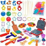 Jiosdo Knetwerkzeug, 48 Stück Knete Zubehör Kitchen Creations Burger Pasta Küchenspielset, Kinder Plastilin Werkzeuge Knete Ausstechformen, Lernspielzeug für Jungen Mädchen (mit Aufbewahrungsbox)