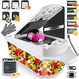 Gemüseschneider Rük Mandoline Gemüsehobel Obstschneider Kartoffelschneider Zwiebelschneider vegetable Chopper Multischneider 22 in 1 mit Handschuh Küchenhobel Manuell Julienneschneider Verstellbar