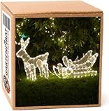 Gartenpirat Weihnachtsbeleuchtung LED Rentier mit Schlitten warmweiß Weihnachtsdeko Außenbeleuchtung