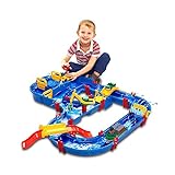 AquaPlay - MegaBridge - Wasserbahnset mit 3 Spielstationen und 49 Teilen, inklusive BO der Bär, Amphibienauto und Transportboot mit 2 Containern, für Kinder ab 3 Jahren