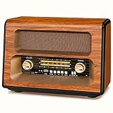 PRUNUS J-199 Retro Radio Bluetooth, AM FM SW Nostalgie Radio Batteriebetrieben, Kofferradio Akku Radio with 3 Wege Stromversorgung wahlweise per Akku, Batterie oder Steckdose, Unterstützt USB/TF