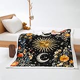 Kuscheldecke Daisy Schwarz Orange Decke Flanell Lammwolle Kuscheldecke Flauschig Fleecedecke Weich Decken Waschbar Felldecke Pflegeleicht Blanket Langlebig Sofadecke Flauschige 130x150cm