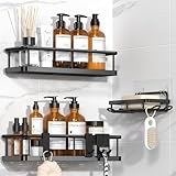 YASONIC Duschablage ohne Bohren Badezimmer Organizer, Badregal Duschregal ohne Bohren, Duschhalterung ohne Bohren Shampoo Halterung für Dusche, rostfrei Badezimmer Regal Duschablage schwarz, 3 Stück