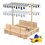 GOPLUS Kinder Sandkasten, Sandbox mit umwandelbaren Sitzbänken, wasserdichte Überdachung, höhen- & winkelverstellbar, Outdoor Sandkiste, bodenloser Spielkasten für Garten Hof Strand