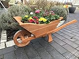 Deko Shop Hannusch massive Schubkarre XXL, geschraubt, behandelt aus Holz, Gartendeko, bepflanzen möglich, Pflanzkorb, Blumentopf, Blumentopf, Pflanzkübel, Pflanztrog, Pflanzgefäß, Pflanzschale, Pflanzkarre, Pflanzkasten, Übertopf, Blumenkasten