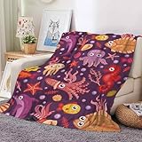 Hoimlm Kuscheldecke, Seepferdchen Seestern Kuscheldecken, Sanft Flanell Weich Fleecedecke, Kinder kuscheldecke, mikrofaser Couchdecke, Marine Life Decke Geschenke (Maritime Welt B, 150 x 200 cm)