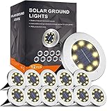 FLOWood Solar Bodenleuchte Solarleuchte für Garten 8 LEDS Solar Außenleuchte Wasserdicht Solar Gartenleuchte Edelstahl Kunststoff Solarlampe für außen Warmweiß 12 Stk [Energieklasse A]