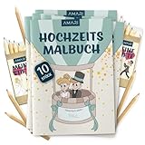 AMARI ® Hochzeitsmalbuch 10er Set inkl. Buntstifte - Gastgeschenk für jede Hochzeit - Kinder Malbuch Set als Beschäftigung, Gäste Notfallkörbchen - Gastgeschenke für Unterhaltung