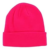 SHIPITNOW Neon rosa Herren oder Damen Wintermütze Einfarbig - Basic Strickmütze ohne Bommel - 100% Acryl Beanie- Einfaches und klassisches Mützen ohne Marke - Einheitsgröße