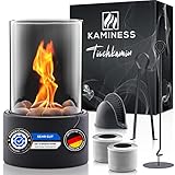 KAMINESS® Tischkamin | Premium Tischfeuer Komplett-Set | Ethanol Kamin Indoor & Outdoor inkl. Natursteinen (250g) & 2 Brennkammern | Bioethanol Kamin mit unendlicher Brenndauer | Balkon Deko Terrasse…