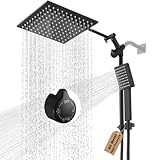 POP SANITARYWARE All Metal 10 Zoll Schwarz Duschkopf mit Handbrause Hochdruckbrause mit verstellbarem Verlängerungsarm, 4-Wege-Umsteller und 71 Zoll Schlauch, Mattschwarz