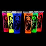 6 x 10ml UV-Bodypaint Körpermalfarben Schwarzlicht Fluoreszierende Schminke Bodypainting Neon Farben Leuchtfarben