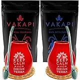 Vakapi Mate Tee Set für zwei Personen 400 g of Mate Tee mit Guarana ● Mate Becher mit einem Fassungsvermögen von 350 ml ● Ein tolles Geschenk für zwei ● Keramik Mate Tee Tasse Rot