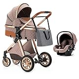 OneMoreBuck® Kombikinderwagen 3 in 1 komplettset incl. Babywanne Buggy Babyschale, Kinderwagen mit Alu-Rahmen Voll-Gummireifen Wickeltasche Moskitonetz Sommermatte Regenschutz Fußsack