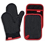 Coziselect Ofenhandschuhe, Hitzebeständige Topfhandschuhe und Topflappen Set, Silikon Anti-Rutsch Design, Geeignet für Kochen, Backen, Grillen, Schwarz