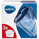 BRITA Wasserfilter Marella blau inkl. 3 MAXTRA+ Filterkartuschen – Filter-Kanne (2,4l) zur Reduzierung von Kalk, Chlor, Blei & Kupfer im Leitungswasser – jetzt in nachhaltiger Verpackung