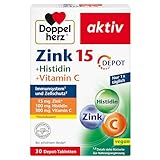 Doppelherz Zink 15 + Histidin + Vitamin C - 15 mg Zink als Beitrag für die normale Funktion des Immunsystems und für den Erhalt normaler Haut - 30 vegane Depot-Tabletten