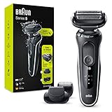 Braun Series 5s Rasierer Herren, Elektrorasierer mit 3 flexiblen Klingen, Barttrimmer, 50 Min Laufzeit, EasyClick Aufsätze, Wet&Dry, W1500s, weiß