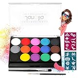 Janolia Gesichtsfarbe, Body Painting Kinderschminke Set mit 15 Farben, Halloween Gesichtsbemalung Professionelle Palette mit Bürste, Waschbar, Perfekt Körperbemalung für Halloween Ostern Themenpartys