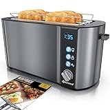 KESSER® Toaster mit Brötchenaufsatz, Automatik-Langschlitztoaster mit 6 Bräunungsstufen + Auftau- & Aufwärmefunktion, Abschaltautomatik, Liftfunktion, inkl. Krümelblech und Rezeptbuch Anthrazit