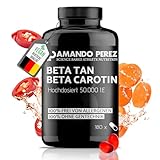 Amando Perez Beta Carotin Depot Bräunungskapseln - 180 VEGANE Softgels mit 50.000 I.E - Vorstufe von Vitamin A hochdosiert Kapseln, Bräune, Karottensaft