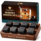 Whisky Steine Geschenkset – Eiswürfel Wiederverwendbar, Whiskey Geschenke für Männer in Braunem Holztablett – Geschenk Zubehör für Freund – Keine Verwässerung, von Royal Reserve