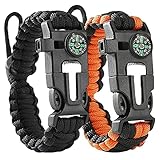 flintronic Paracord Survival Armband, 5-in-1 Outdoor Survival Kit mit Feuerstein+100-dB-Pfeife+Kompass+Mini-Säge+Wasserdichtes Paracord in Militärqualität, zum Outdoor-Aktivitäten