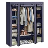 SONGMICS Kleiderschrank, Stoffschrank, mit Überzug aus Vliesstoff, Faltschrank mit Kleiderstange, 45 x 150 x 175 cm, 12 Ablagen, Metallrahmen, Schrank fürs Schlafzimmer, Marineblau LSF003I02