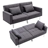 Mingone Schlafsofa Sofa mit Schlaffunktion 3 Sitzer Sofabett Verstellbarer Winkel Couch Schlafsessel (Dunkelgrau, 76 x 86 x 148 cm)