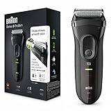 Braun Series 3 ProSkin Rasierer Herren, Elektrorasierer & Trimmer, wiederaufladbarer und kabelloser elektrischer Rasierer, 45 Min Laufzeit, Valentinstagsgeschenk für Ihn, 3020s, schwarz