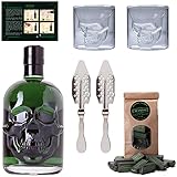 Totenkopf Absinth Set | 1x Hamlet Classic Green Absinth | 2x Skull Absinth Gläser | 2x Absinth Löffel | 1x Zuckerwürfel