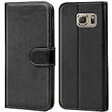 Verco Handyhülle für Samsung S6 Edge Hülle, Schutzhülle für Samsung Galaxy S6 Edge Tasche PU Leder Flip Case Brieftasche - Schwarz