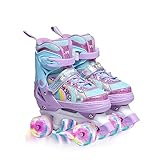 OLYSPM Rollschuhe Kinder Rollschuhe Verstellbar Rollschuhe Damen,LED Rollschuhe und 4 Größen verstellbar,Rollschuhe mit Aufbewahrungstasche für Mädchen,Jungen und Anfänger(Lila)