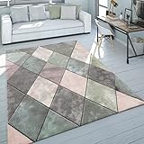 Paco Home Teppich Wohnzimmer Bunt Pastellfarben Rauten Muster 3-D Design Kurzflor Robust, Grösse:200x290 cm