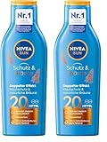 NIVEA SUN Schutz & Bräune Sonnencreme LSF 20 (200 ml), Sonnenmilch mit Pro-Melanin-Extrakt für eine ebenmäßige Bräune, sofortiger Sonnenschutz mit UVA/UVB-Filtersystem (Packung mit 2)