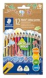 STAEDTLER Buntstifte Noris colour jumbo 188, Made from Upcycled Wood, ergonomische Dreikantform, bruchsichere und weiche Mine, intensiver Farbanstrich, 12 Buntstifte im Kartonetui, 188 C12