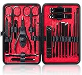 Maniküre-Set, 23-teiliges Maniküre Pediküre Set, Nagelknipser Set Nagelset Männer, Pflegeset Nageletui Nagelknipser Edelstahl Tragbarer Reisetasche aus Schwarzem Leder für Reise (Schwarz-innen rot)