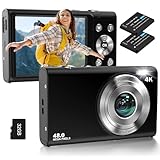 Digitalkamera, 4K Autofokus Fotoapparat Fotokamera mit 32G SD Karte HD 48MP mit 2.8' großem Bildschirm, 16X Digitalzoom, Kompaktkamera Tragbare Mini Kamera für Erwachsene, Anfänger (schwarz)