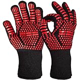 Feuerfeste Handschuhe : 2x BBQ Grill Handschuh – 800 Grad Hitzeschutz Handschuh – Grill Handschuhe Herren Hitzebeständig – Grillhandschuhe – Kaminhandschuhe feuerfest – Unisex Ofenhandschuhe OVERGRILL