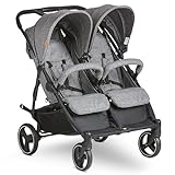 ABC Design Zwillingsbuggy Twin Circle - leichter und wendiger Kinderwagen für Zwillinge mit Liegefunktion, klein zusammenklappbarer Geschwisterwagen - Woven Graphite