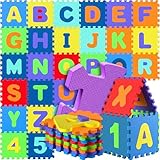 Spielwerk® 86-teilige Puzzlematte Baby Kinder 3,3m² Spielmatte Bodenschutzmatte Krabbelmatte Buchstaben Zahlen ABC Lernteppich XXL Schaumstoff Bunt